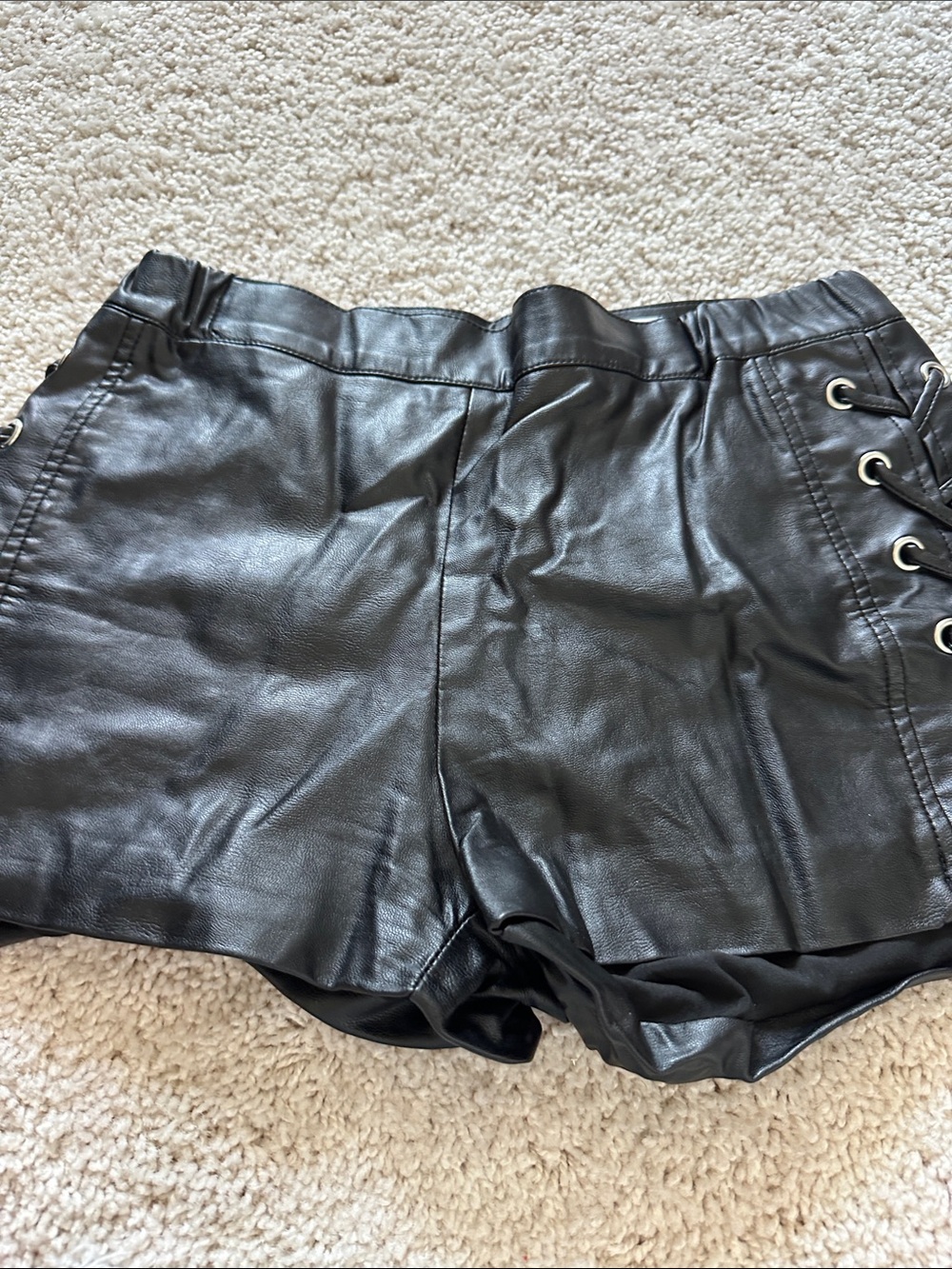 VENUS Black Faux Leather Lace-Up Skort Shorts